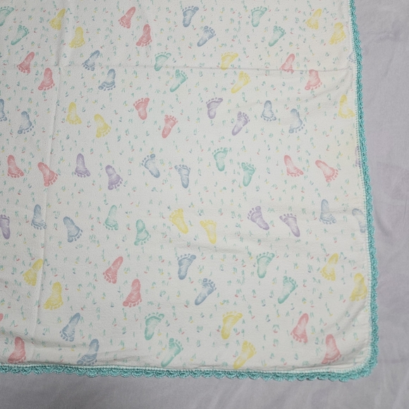 New* handmade baby feet and turquo one of a kind baby blanket approx. 32" by 34" - Picture 6 of 12